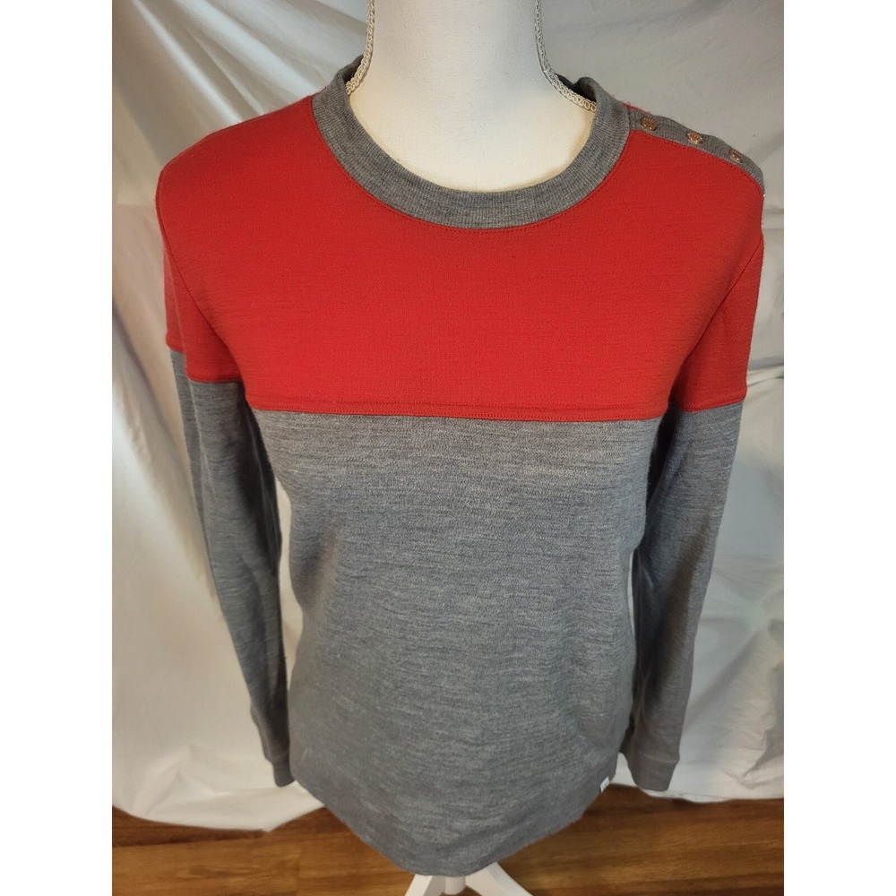 Womans We Norwegians Merino Wool Red Gray Crew Neck‎ Sweater Size Small